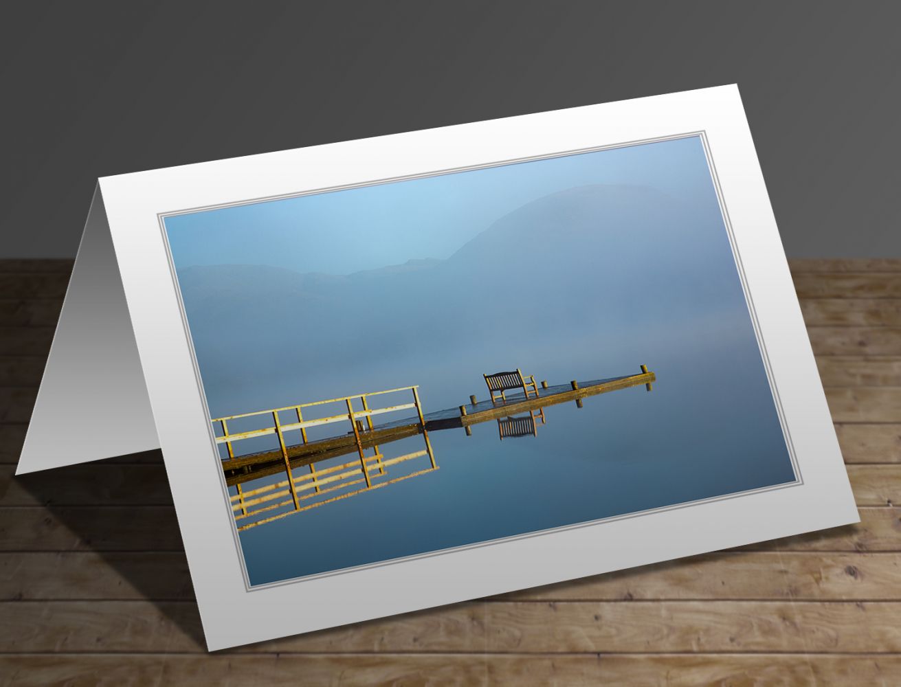 A greetings card containing the image Pullwood Bay Jetty Windermere by Martin Lawrence