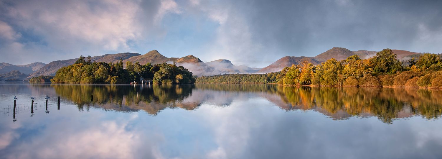 A panoramic view across Derwentwater to Catbells and Causey Pike by Martin Lawrence Photography