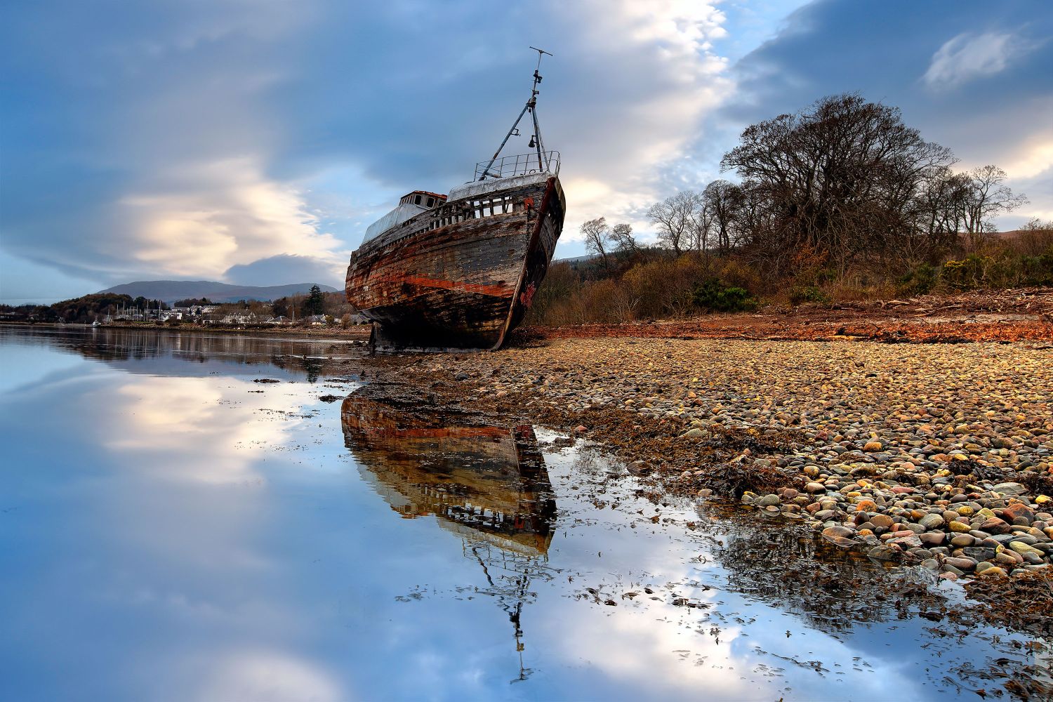 Reflections of the Wrecked Boat at Corpach near Fort William by Martin Lawrence Photoigraphy