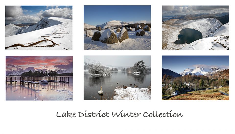 Pack of 6 Lake District greeting cards featuring snowy scenes of its ...